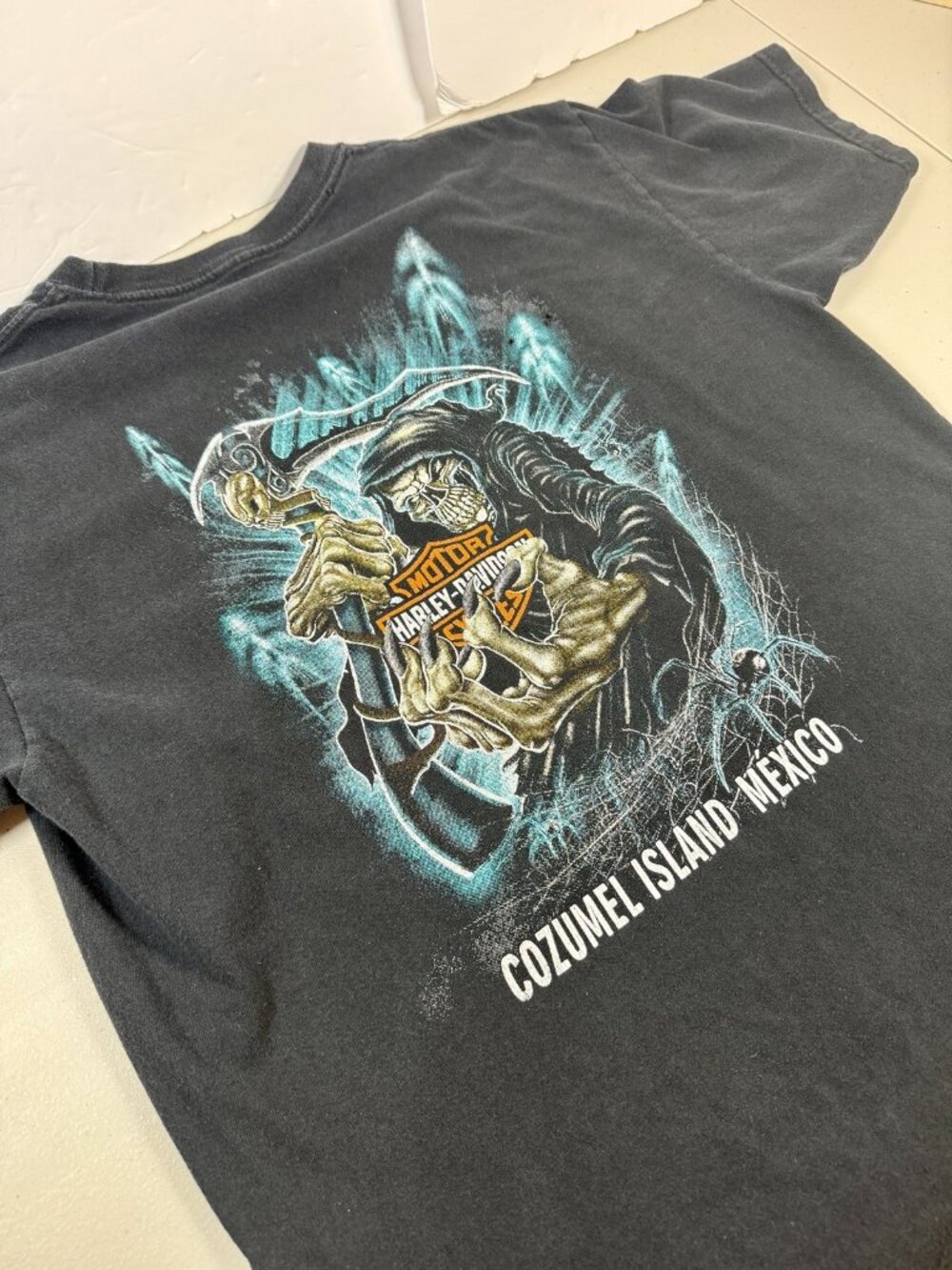 Harley Davidson Cozumel Island Mexico Grim Reaper Double Sided T Shirt Size L